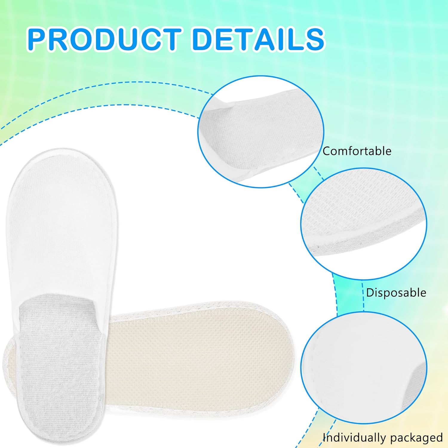 50 Pairs Disposable Slippers for Guests White Non-Slip Cotton Slippers Bulk for Women Men Hotel Spa Travel Shoeless Home