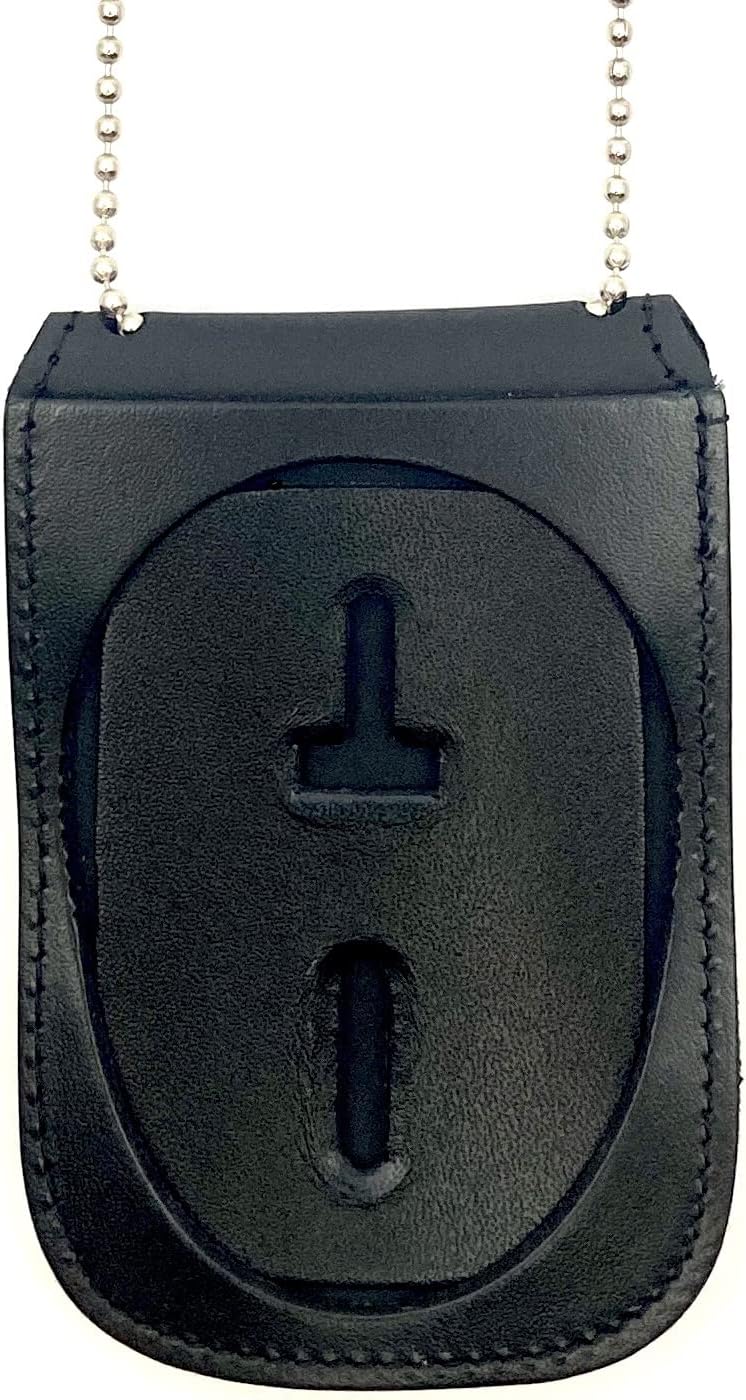 Perfect Fit Shield Wallets Los Angeles (LAPD) or Phoenix Neck Badge and ID Holder Oval Badge Leather Black (Cutout PF158)
