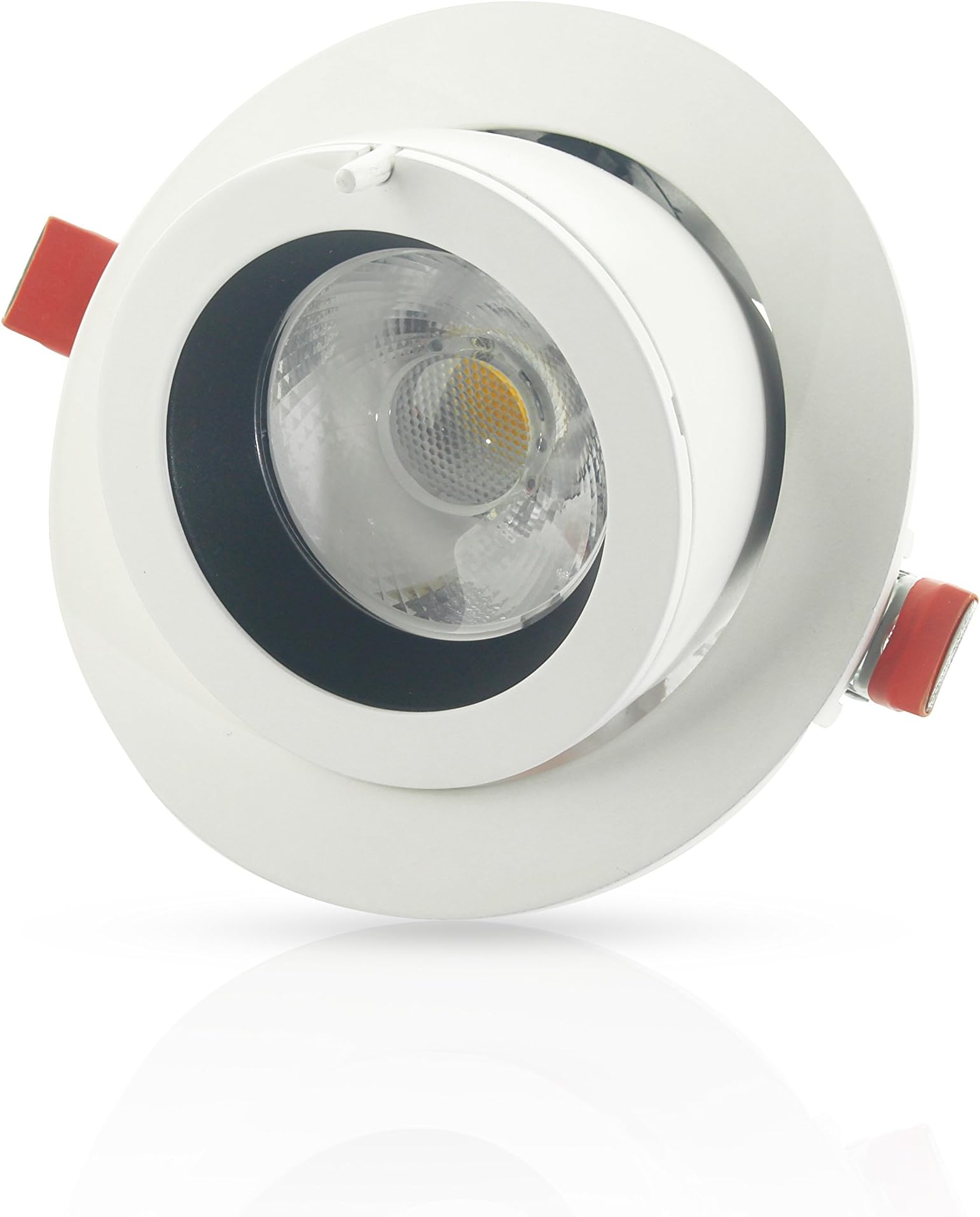 30 Watt COB Round White Die Cast Aluminium Mains 240V Commercial Recessed Tilt Downlight Spot Ceiling Retail Shop Display Downlighter Floodlight Adjustable Head 40° Angle COB Light Fitting 4000k
