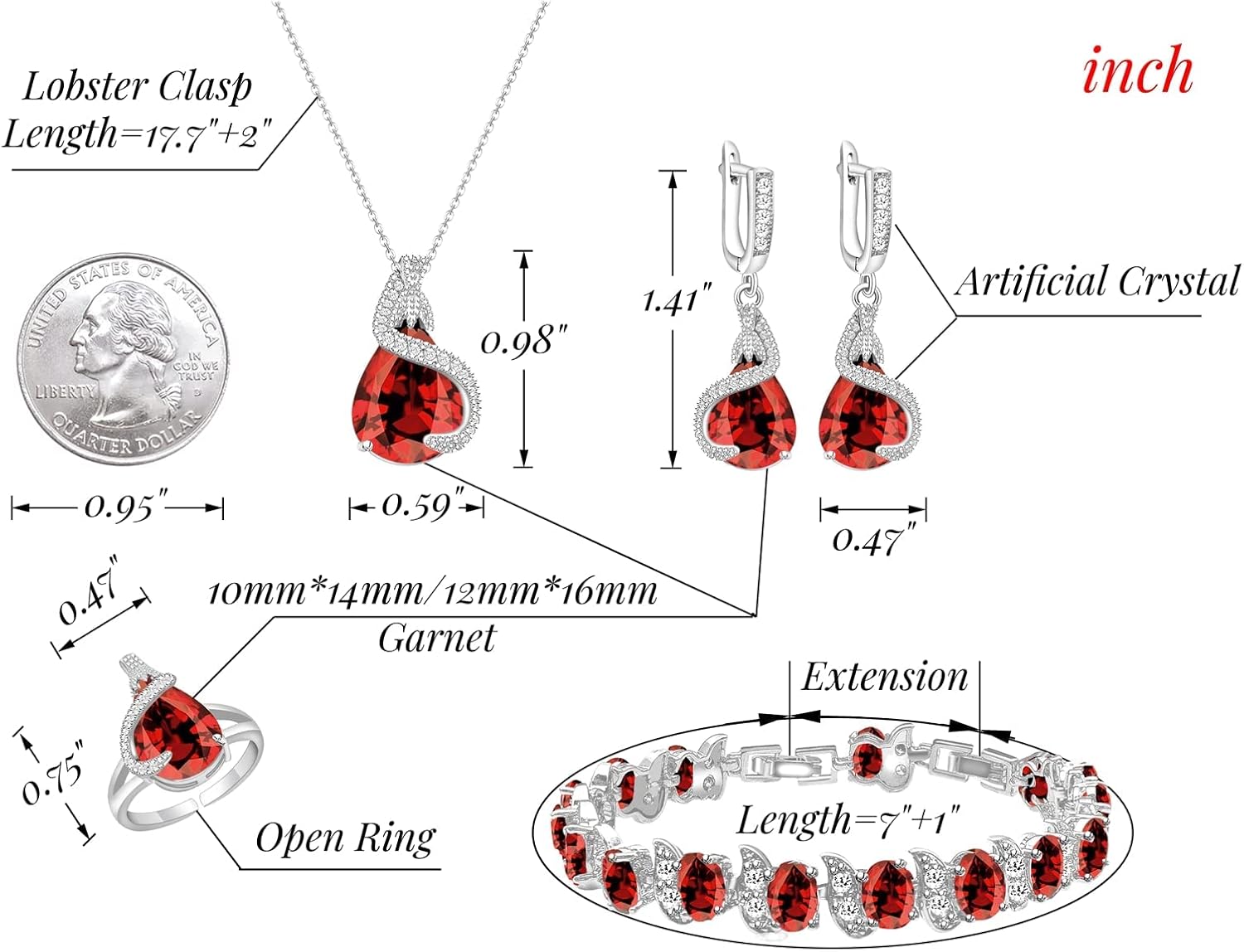GZWHD Jewelry Set for Women Water Drop Cubic Zirconia Artificial Crystal Earrings Pendant Necklace Open Ring Tennis Bracelet Wedding Anniversary Birthday Engagement Gift for Bridesmaid Wife Girlfriend Friend - Image 6