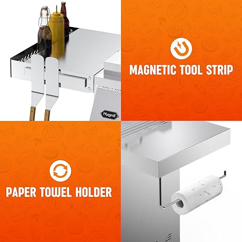 Miniatura 4 de Carrito de parrilla de acero inoxidable para plancha integrada Hygrill de 2 quemadores, isla de cocina al aire libre con estantes laterales