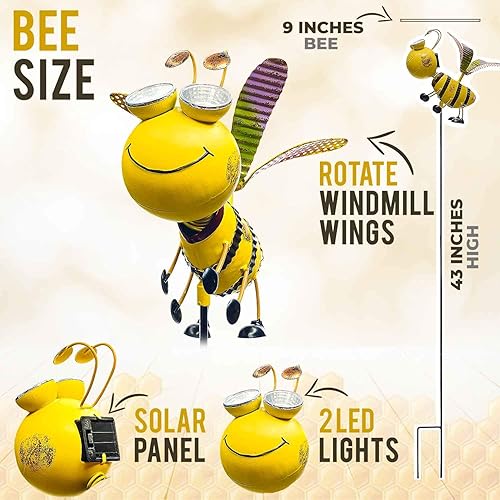 Miniatura 5 de Luces solares para jardín. Abeja con ojos de luz solar y alas giratorias. Decoración para jardín al aire libre, de patio, regalo único, estaca de