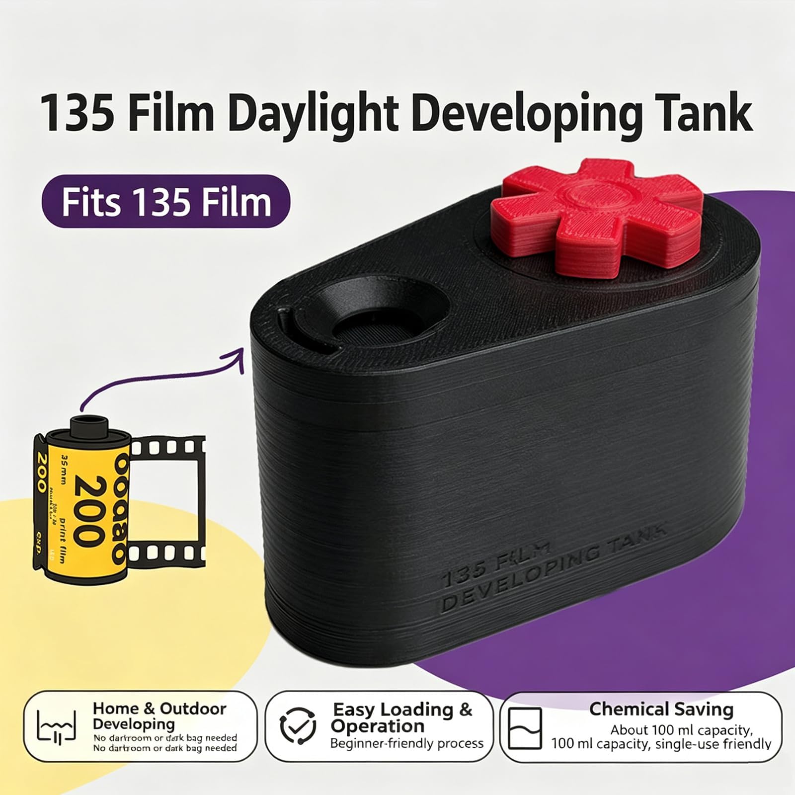 Tanque de Revelado 135, Procesador a Luz Diurna para 36 Fotos con 100 ml