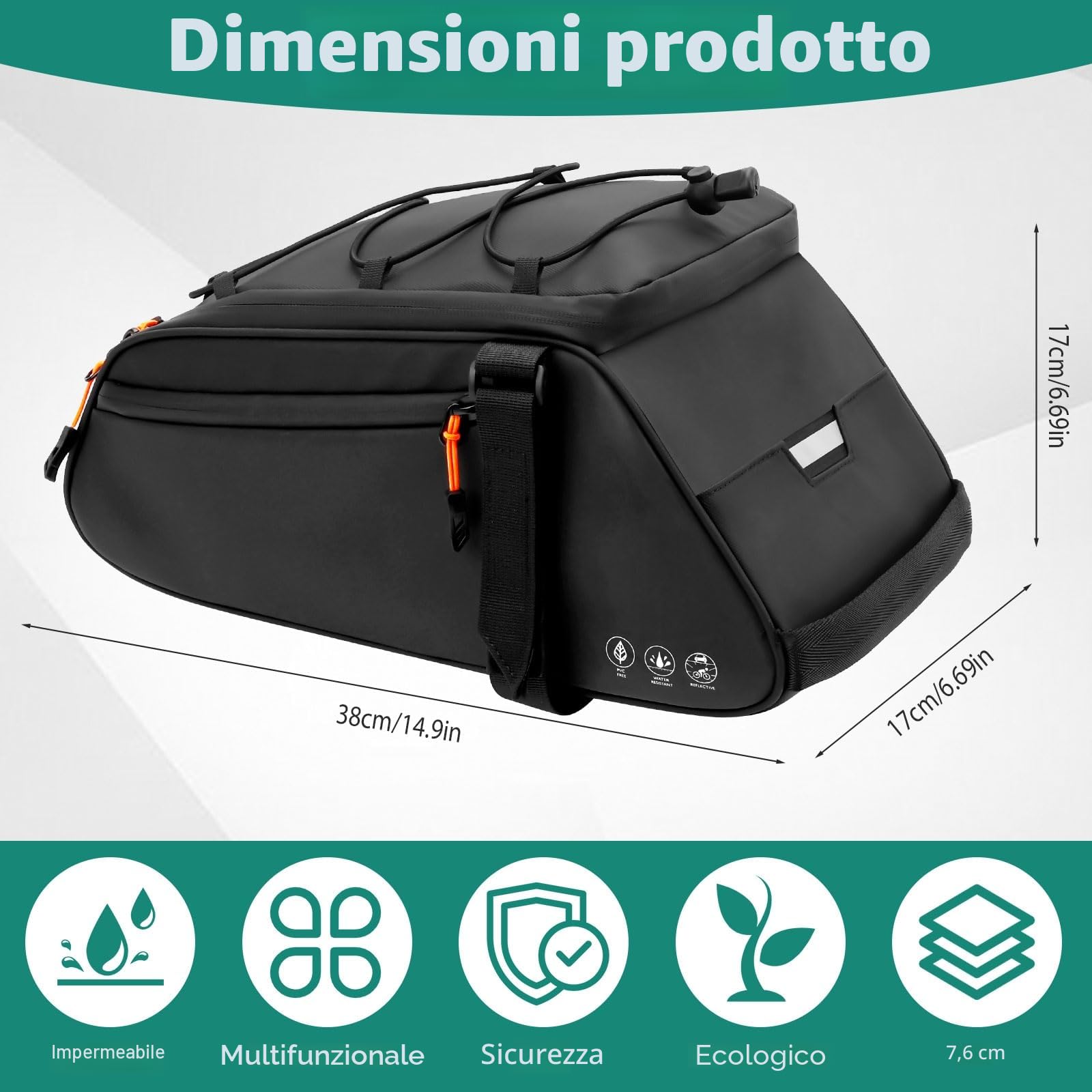 3 in 1 Borsa per Portapacchi Bicicletta, 10 l impermeabile borsa Bici Posteriore Borsa Portabiciclette Portapacchi per bicicletta Riflettente Copertura Anti-Pioggia per iaggi All'Aperto Biciclettas