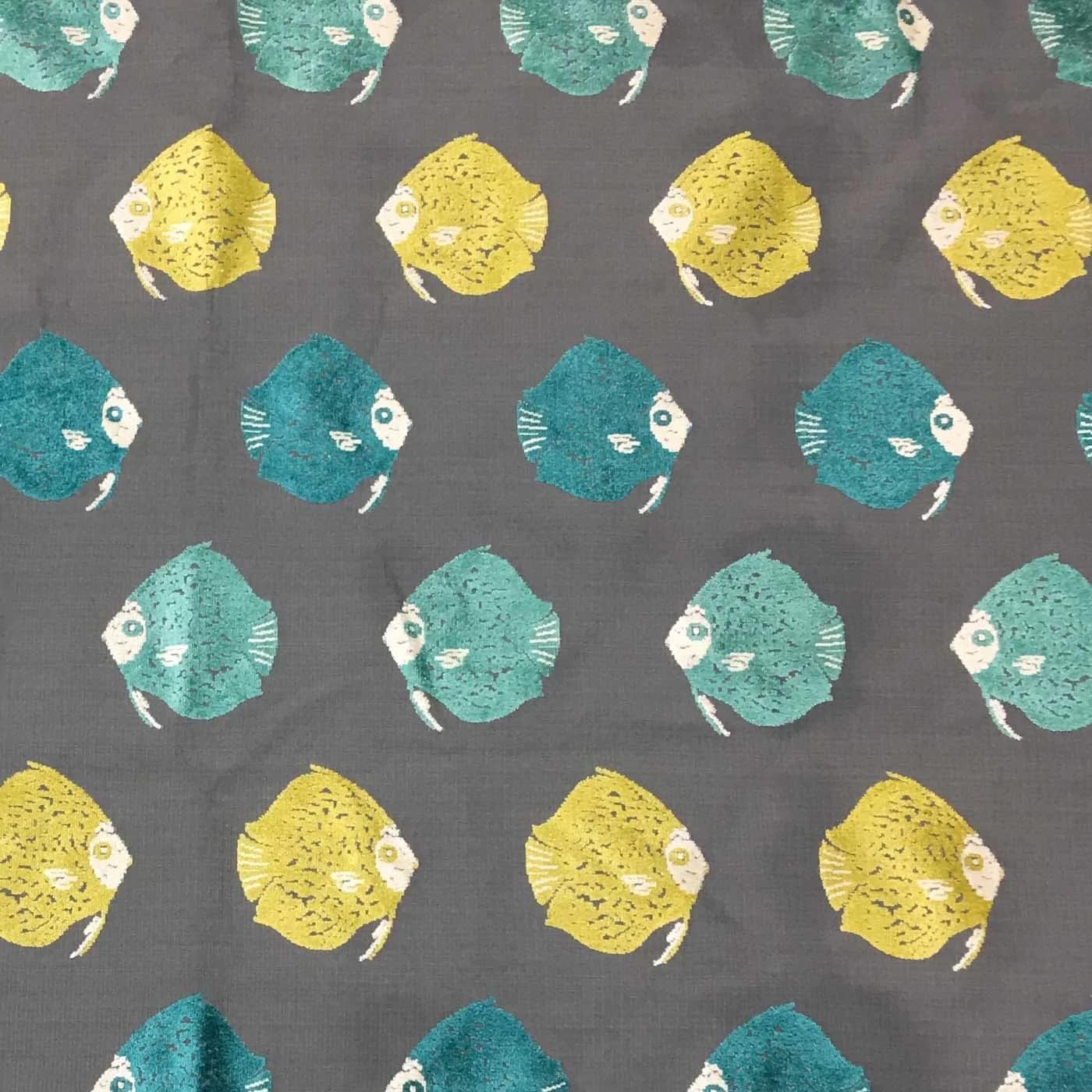 TOP FABRIC, Seychelles - Dori, Fish Pattern Cut Velvet Upholstery Fabric Grass