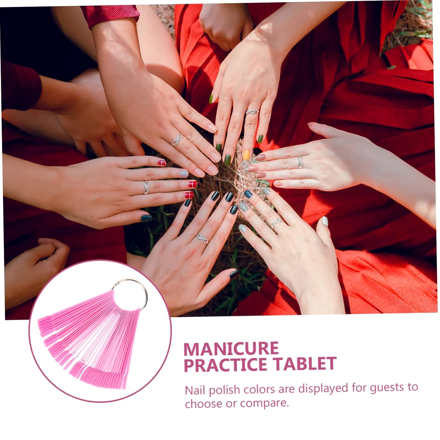 150pcs Pink Nail Display Sticks Ring Nail Art Practice Tips for Polish Collection and Training Fan-shaped Design for Beginners and Professionals