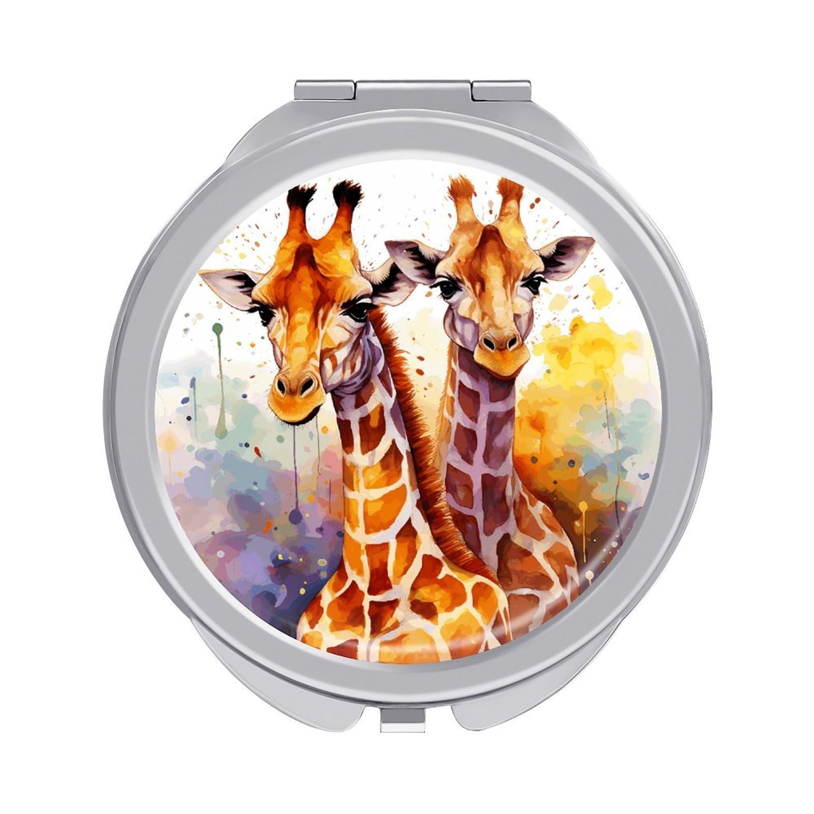 FekiLoot Watercolor Giraffes Makeup Mirror Compact Round Travel Makeup Mirror Portable Folding Handheld Pocket Mirrors for Handbag and Purses Gift Mini Mirrors