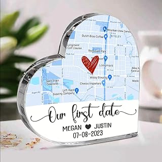 Benicee Shop Our First Date Custom Location Map Acrylic Plaque, First Date Memory Map Gifts, Couples Gift, Gifts for Wife and Husband Anniversary