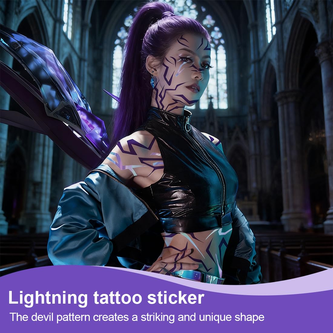 4pcs Tatuaggio Adesivo Viola,Tatuaggi Temporanei Da Costume,Per Cosplay,Carnevale,Halloween,Serate Sul Palco