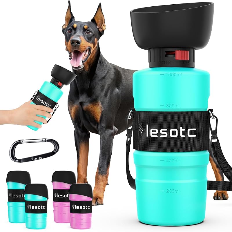 Garrafa de Água para Cães com Tigela Dobrável, Dispenser Portátil Antivazamento lesotc 1 L