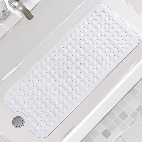 Yimobra Tapete antideslizante para bañera de 40 x 16 pulgadas, tapete de ducha extra largo con orificios de drenaje, tapetes de baño lavables a