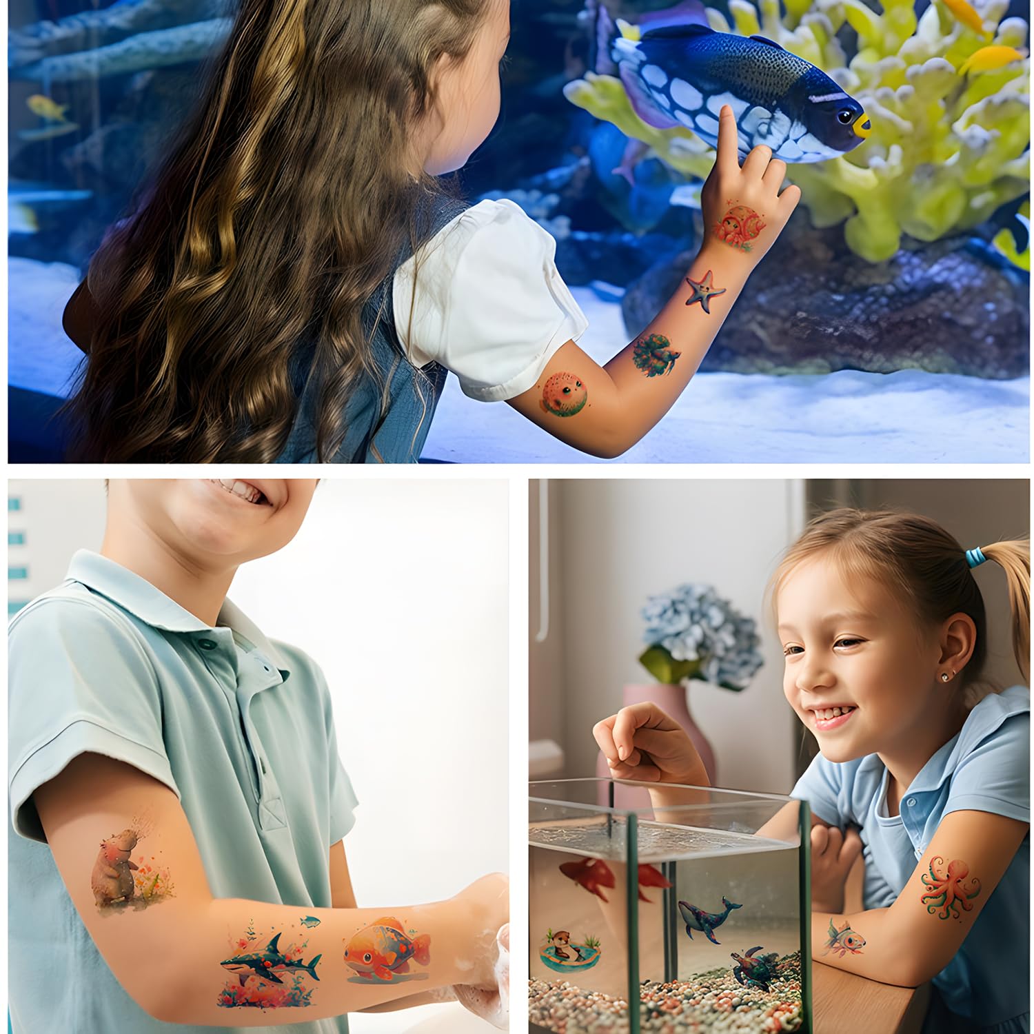 MOTIBACK Temporary Tattoos for Kids 10 Pcs Cartoon Sea Animals Tattoos for Kids Festival Party Stickers for Boys and Girls - Image 3