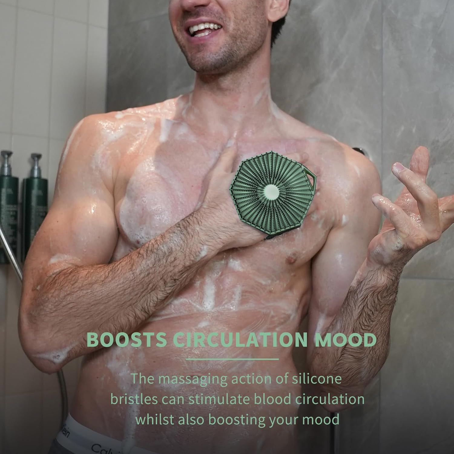 iTokGok® Premium 2-in-1 Silver-Infused Silicone Body Scrubber for Men, Double-Sided Design Body Brush Silicone Body Scrubber Exfoliating Body Brushes for All Skin, Lathers Well - Midnight Green - Image 4