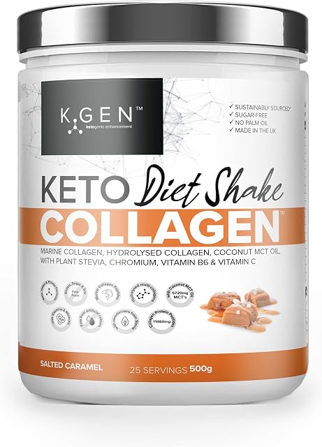K-GEN Diet Shake  Keto Collagen Powder | Multi Collagen Protein with MCT Oil, Vitamin C | Advanced Keto Complete Collagen Powder for Meal Replacement Gluten & Sugar Free (Salted Caramel 500g)