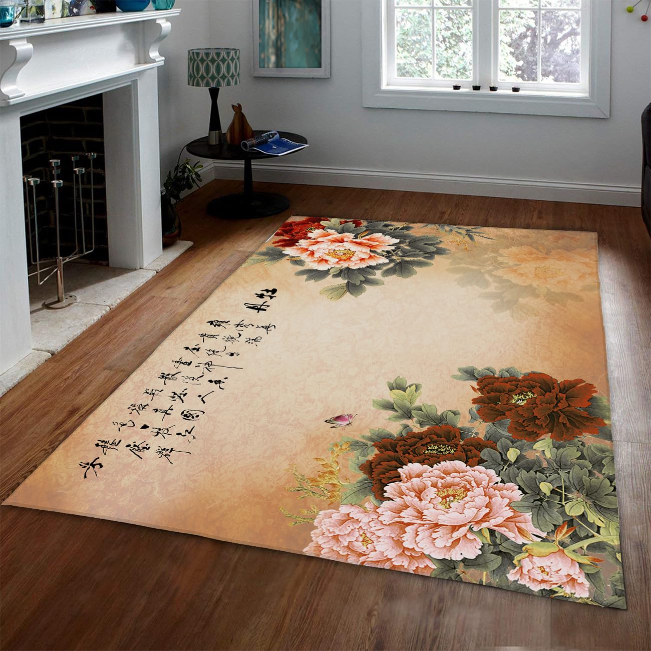Tapis lavable à poils ras motif paysage encre chinoise 60x120cm