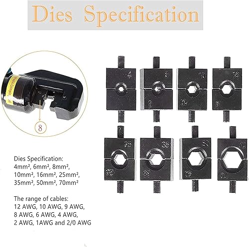Miniatura 7 de findmall Engarzadora de terminales de alambre hidráulico de 10 toneladas con 9 troqueles y cortador de cables para accesorios de barandilla de cable