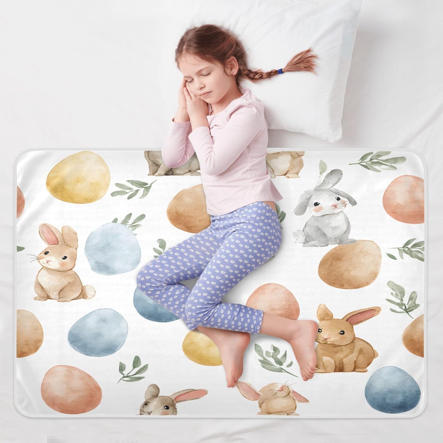 Bunny Pair Easter Egg Print Change Mat, Diaper Changing Pads for Baby, 3Layers Waterproof Change Pad Foldable Absorbent Mats for Women, Reusable Incontinence Underpads for Patient 34''x52''