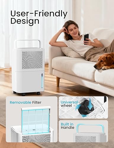 Miniatura 6 de Humsure Deshumidificadores de 30 pintas, 1500 pies cuadrados con manguera de drenaje, control inteligente de humedad, descongelación automática,