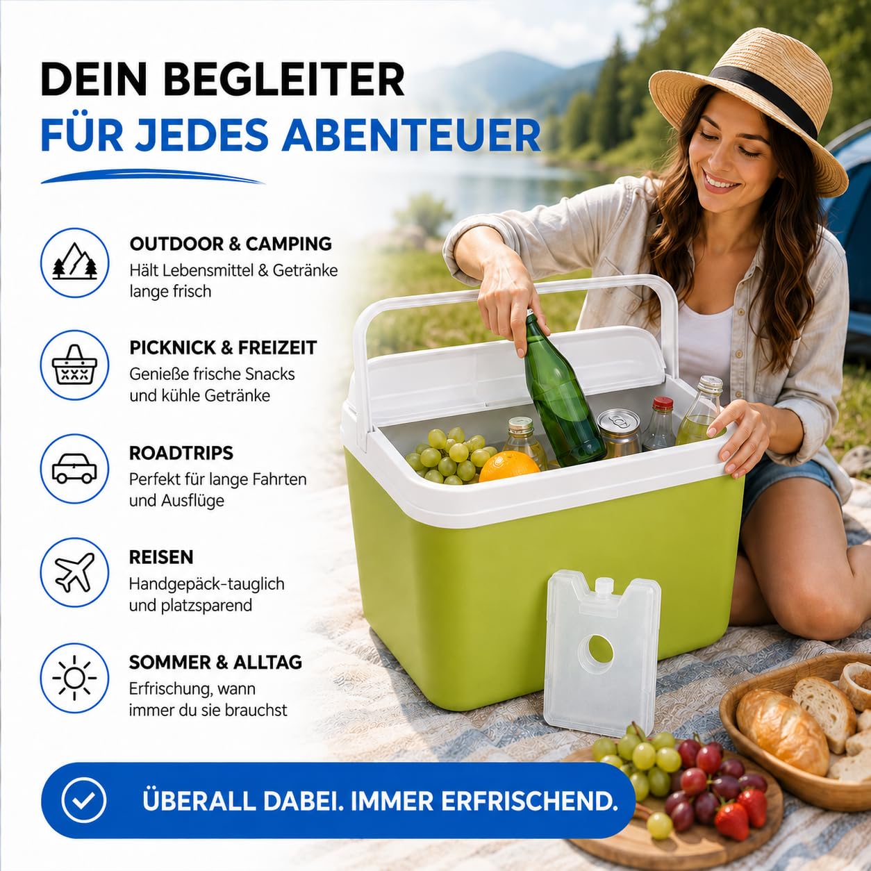 Borsa frigo premium da 15 l con accumulatore di ghiaccio mobile e elemento refrigerante, massima potenza di raffreddamento e lunga freschezza