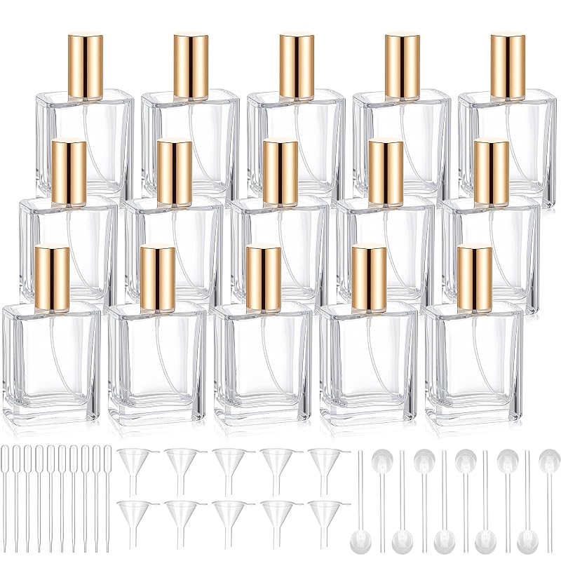 Frascos de Perfume Domensi de Vidro Quadrados, 50 mL, Dourados, Pacote com 15