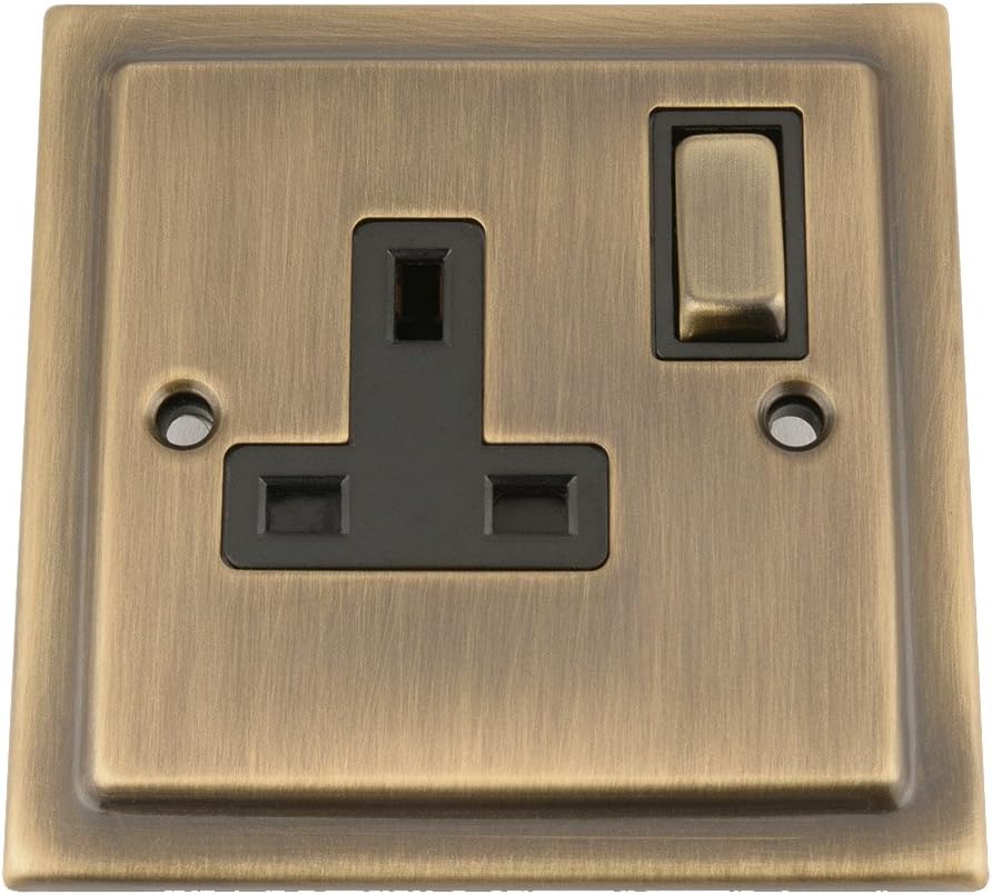 Single Plug Socket 1 Gang 13 Amp - Victorian - Antique Brass
