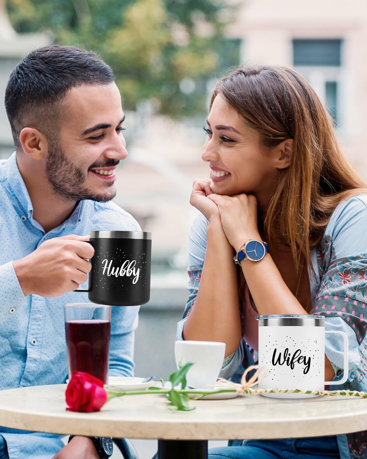 Husband and Wife Gifts, Mr & Mrs Coffee Mugs Set, Hubby and Wifey Gifts, Newlywed Gif 14oz Stainless Steel Insulated Mug(Black White) - Image 5