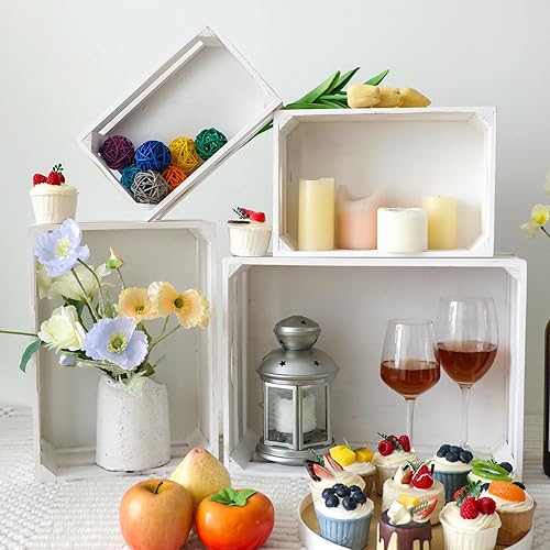 Miniatura 7 de MACVAD Juego de 4 cajas de madera grandes decorativas, cajas de madera encaladas para exhibir rústicas, cajas de almacenamiento de madera de granja