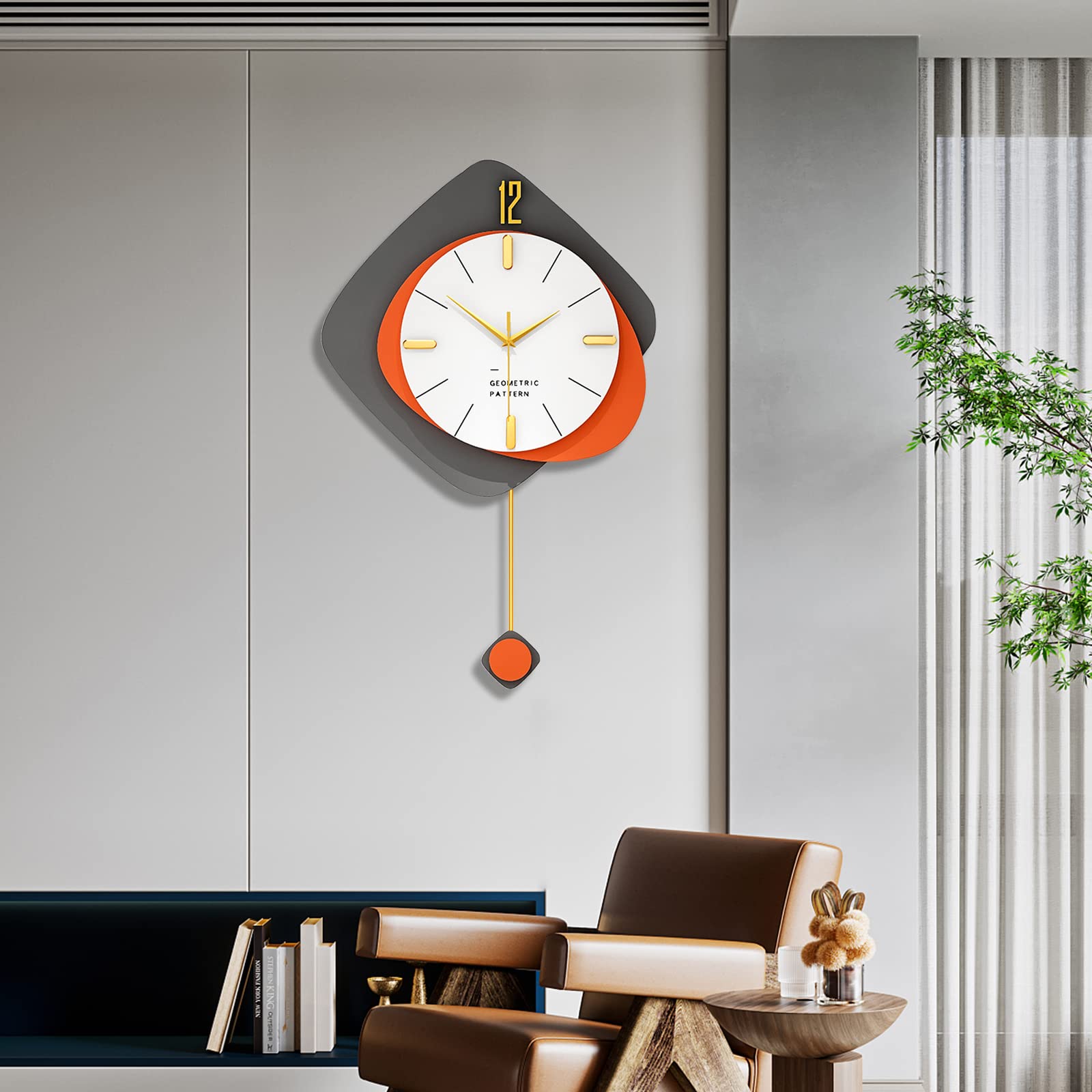 FLEBLE Large Wall Clocks for Living Room Decor Big Modern Decortive Wall Clock with Pendulum Battery Operated for Home Bedroom Office Kitchen 20 inch Unique Wood Hanging Clocks Silent Non-Ticking