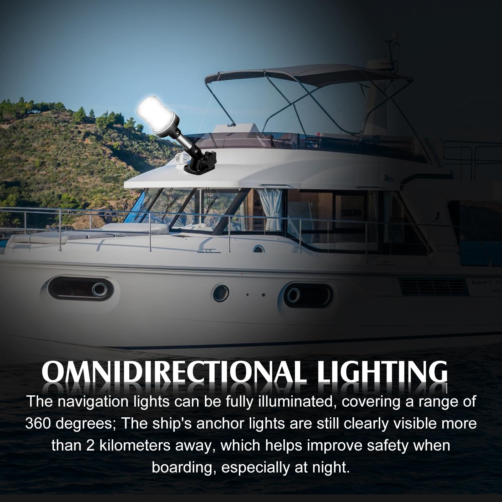 Luce di ancoraggio, luce di navigazione da 15 cm, impermeabile IP67 a 360°, luce di ancoraggio per barche, rotazione a 180°, 12V~24V, luce di navigazione a LED per barche marine, luce di ancoraggio a