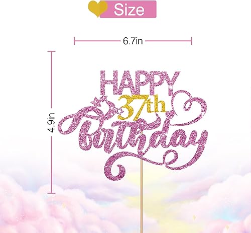 Miniatura 8 de Decoración para tartas de cumpleaños número 62 con purpurina rosa, decoración de pastel de fiesta de cumpleaños de 62 años, suministros de fiesta de