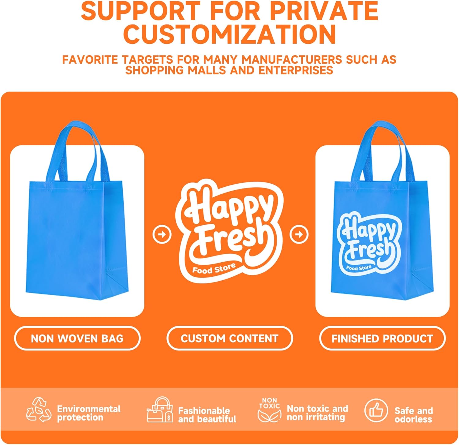 100 Pcs Custom Non-woven Bags with Handle, Custom Tote Bags Bulk, Personalized Reusable Grocery Bags, Shopping Bags, Customized Promotional Item Totes for Business Activities, Store