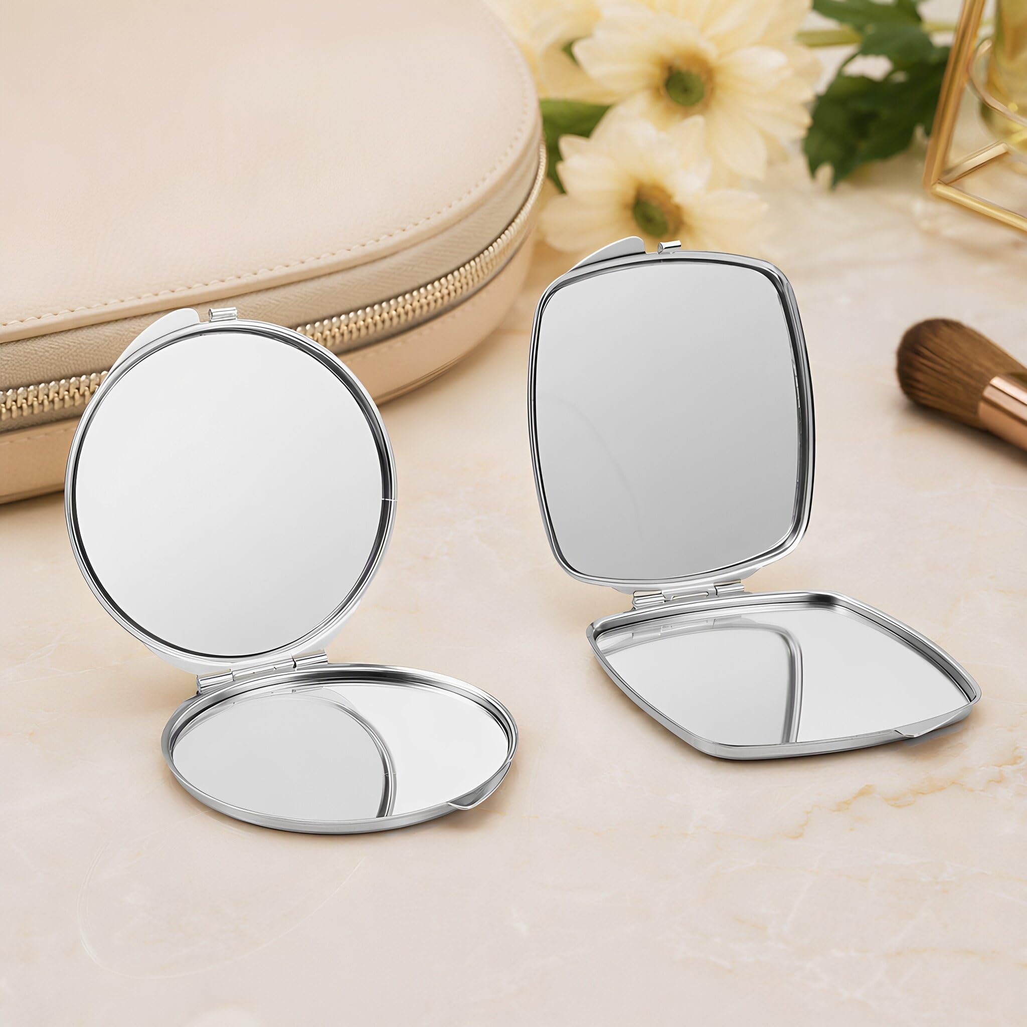 Zerodeko 12 specchietti pieghevoli per sublimazione, specchietti cosmetici | Specchietti tascabili per sublimazione, con design rotondi e con bordi arrotondati, ideali per ritocchi quotidiani al trucco