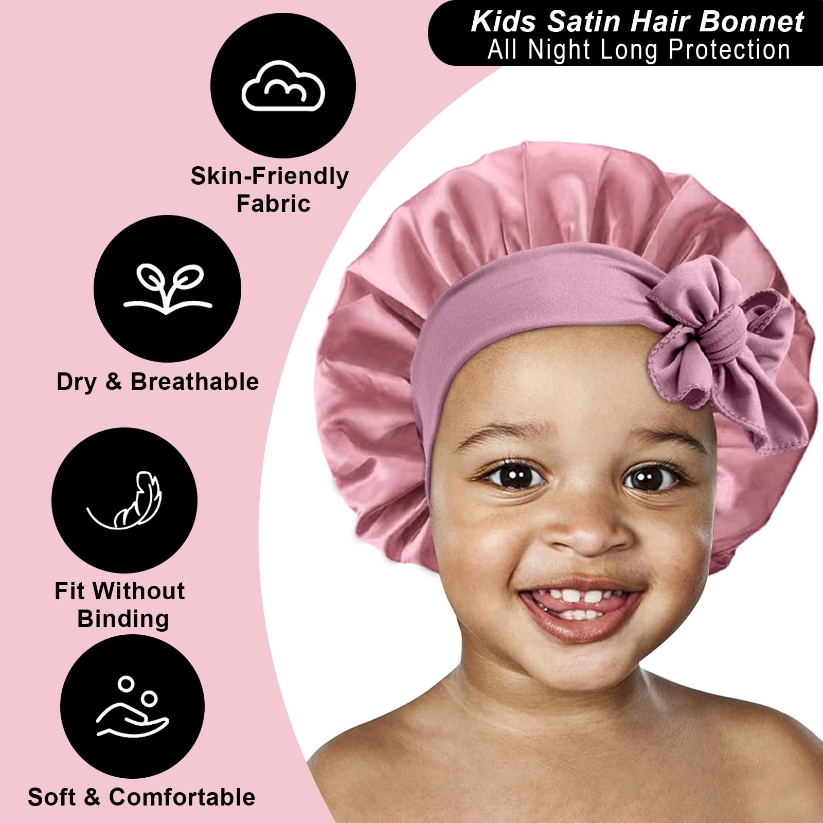 Lot De 3 Bonnets En Soie Pour Enfants - Bonnets Satin Cheveux Bouclés 2-8 Ans