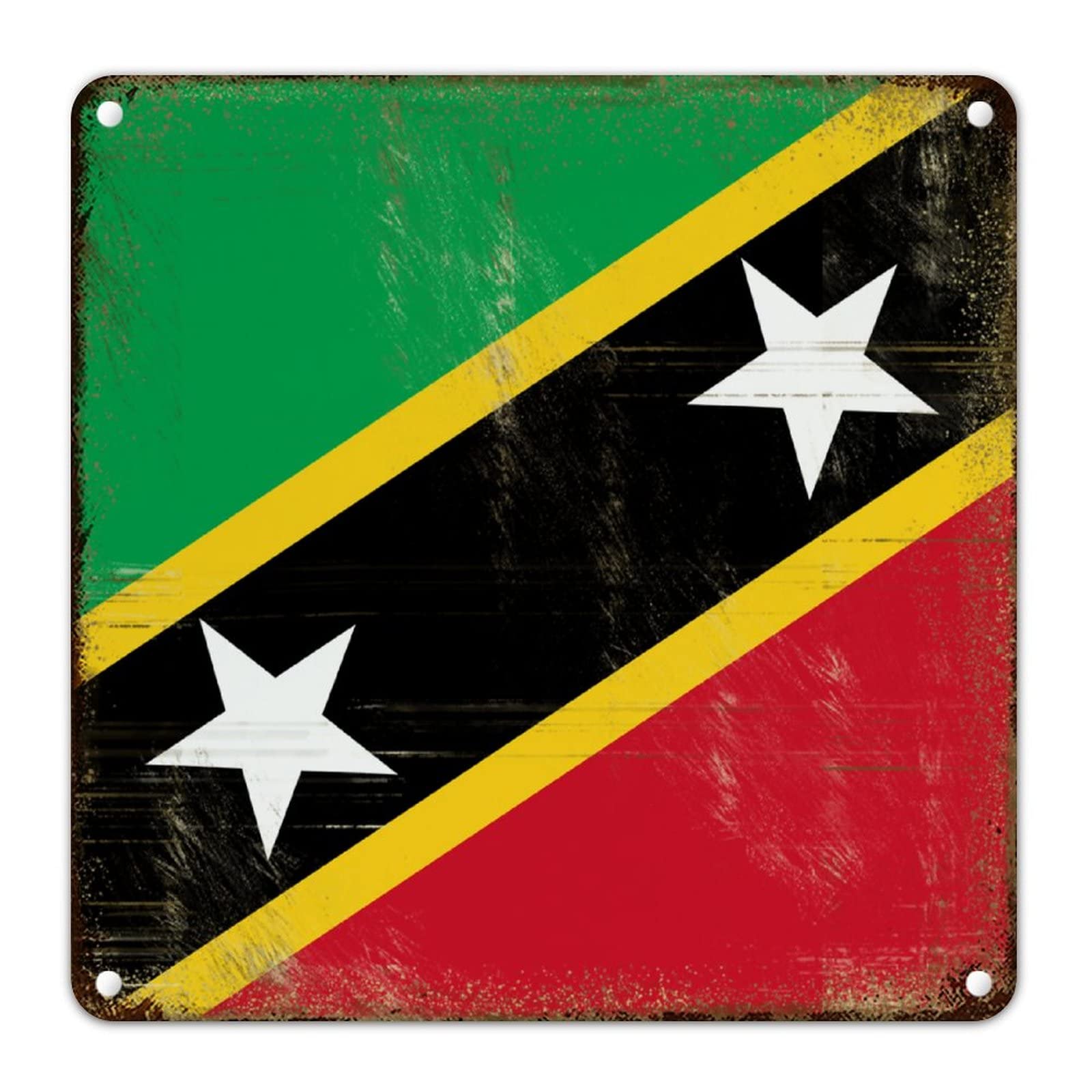 Woguangis Saint Kitts And Nevis Retro Metal Sign Wall Plaque Flag Rustic Shabby Chic Sign Metal Art Decor National Flag Vintage Sign Country Souvenir Sign For Living Room 12X12in