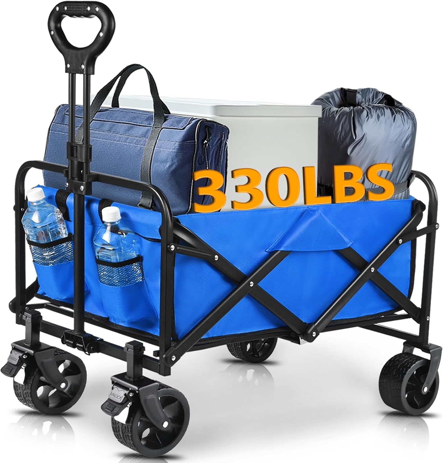 Wagons Carts Foldable, Large Capacity Collapsible Wagon with All-Terrain Wheels, Portable Utility Wagon Cart for Beach/Grocery/Garden/Fishing/Camping/Shopping/Outdoor, Blue