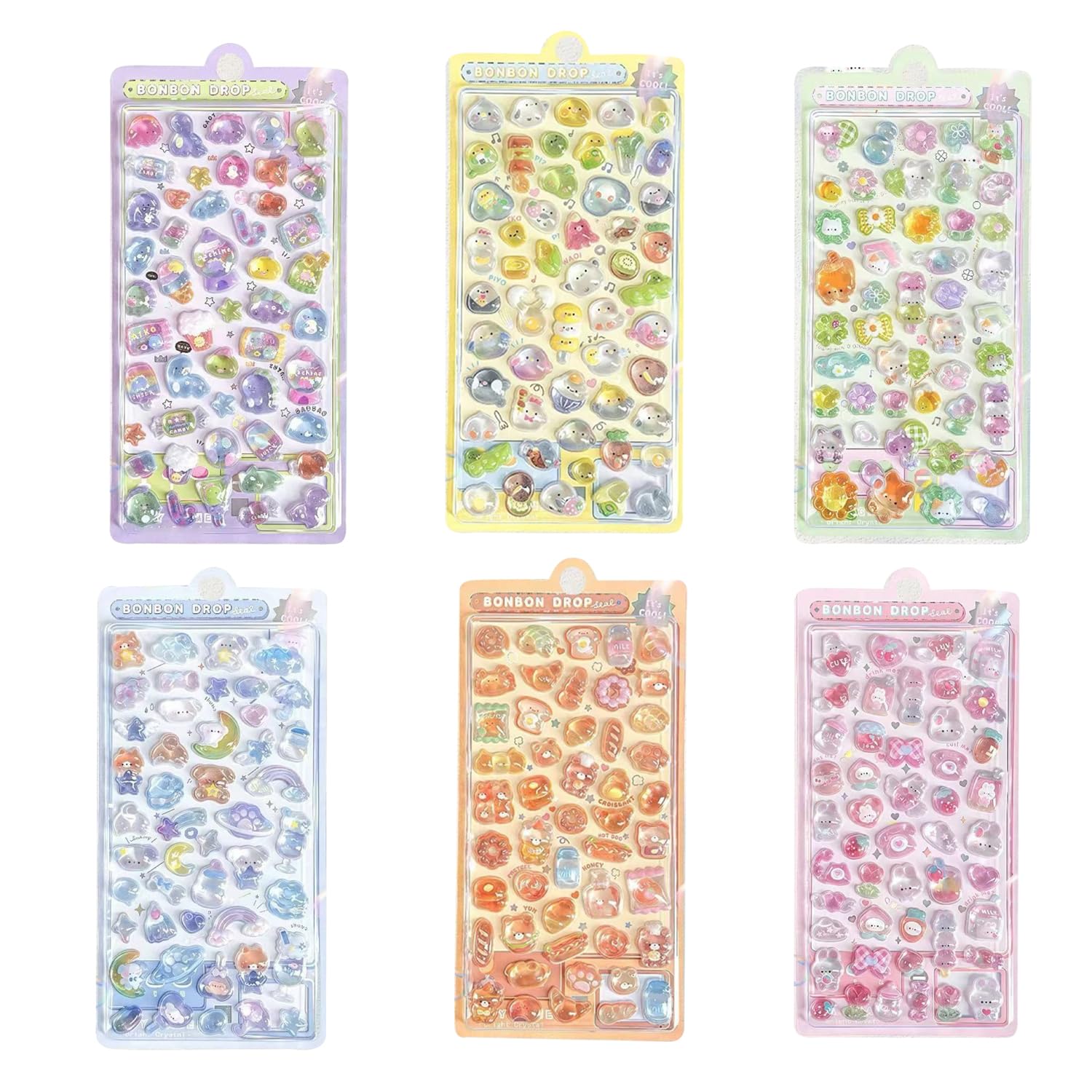 Furiseng Girls Colorful 3D Puffy Stickers For Kids, 6Pcs Cute Animal Bubble Stickers For Waterproof Reusable Pvc Stickers For Scrapbooking, Party Bags, Phone Cases, Laptops