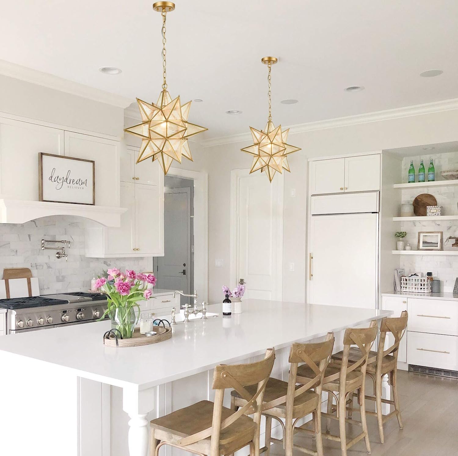 Grеаtеѕt Prоduсt AXILAND Seeded Glass Moravian Star Light Brass Pendant Chandelier Lighting 19 Inches