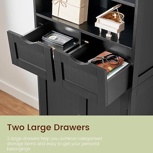 Miniatura 5 de Iwell Armario alto de baño, armario de almacenamiento con 2 cajones y estantes ajustables, armario de piso de baño para sala de estar, dormitorio,