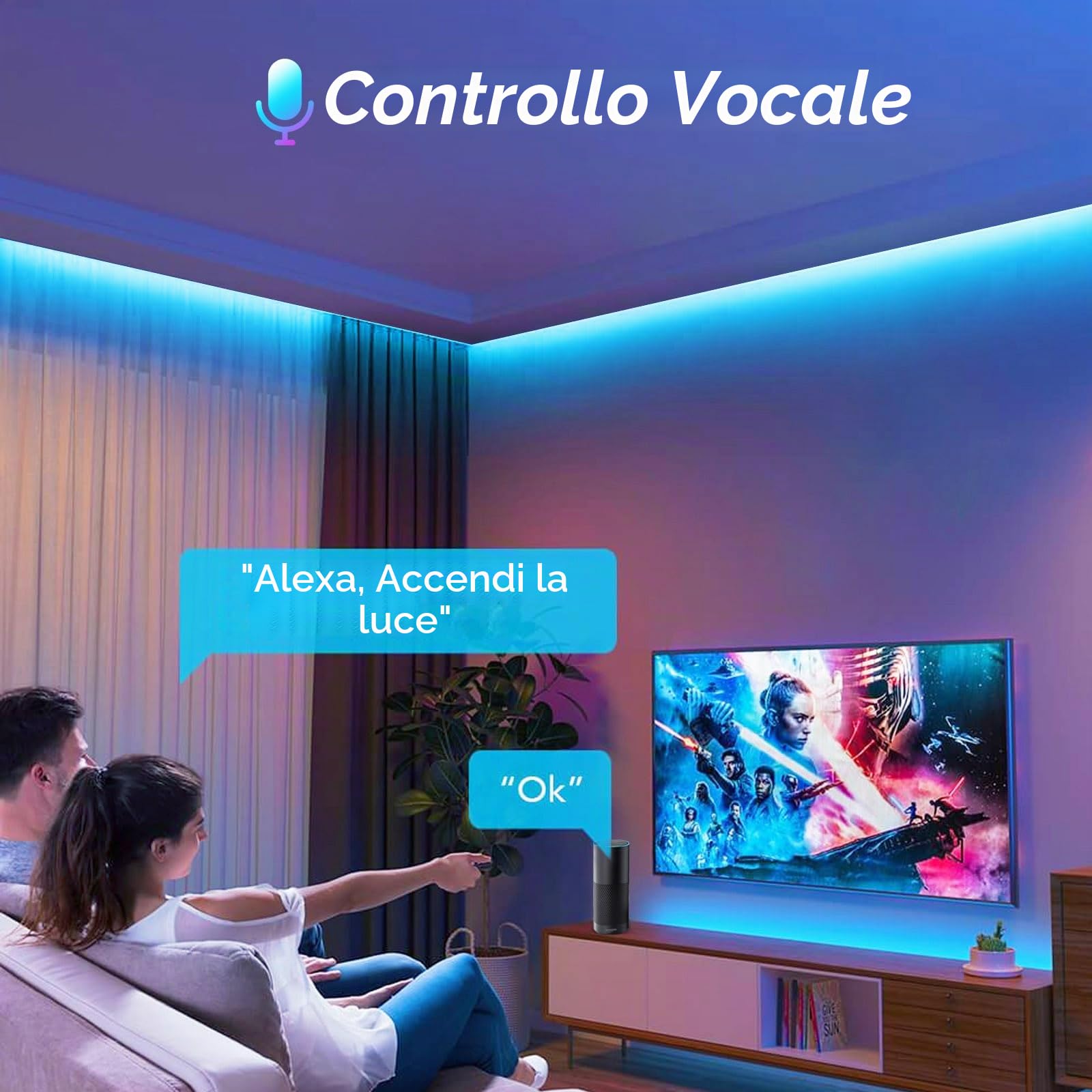 10M WiFi Striscia LED RGB COB luminosa LED, 24V Striscia LED COB RGB dimmerabile con telecomando e alimentatore, striscia luminosa LED ad alta densità 576LEDs/M,compatibile con Alexa, Google home