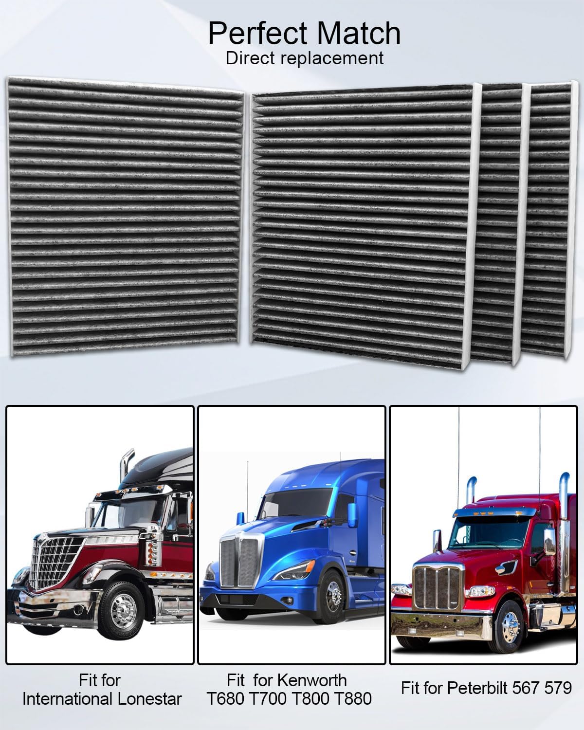 PA30093 Cabin Air Filter with Activated Carbon Fit for Kenworth T680 T800 T880 Peterbilt 567 579 International Replace X19987001 AF55839 P640110 CAF1815P 48XH41 C25870