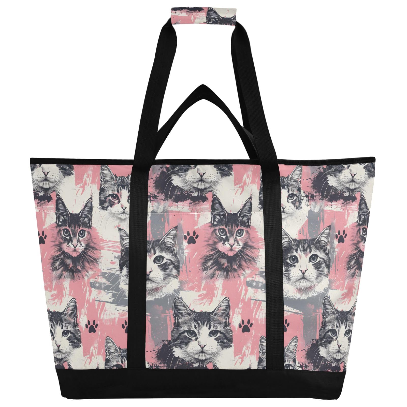 Borsa termica termica da ragazza, con stampa di gatti, riutilizzabile, con cerniera, grande, per viaggi o campeggio