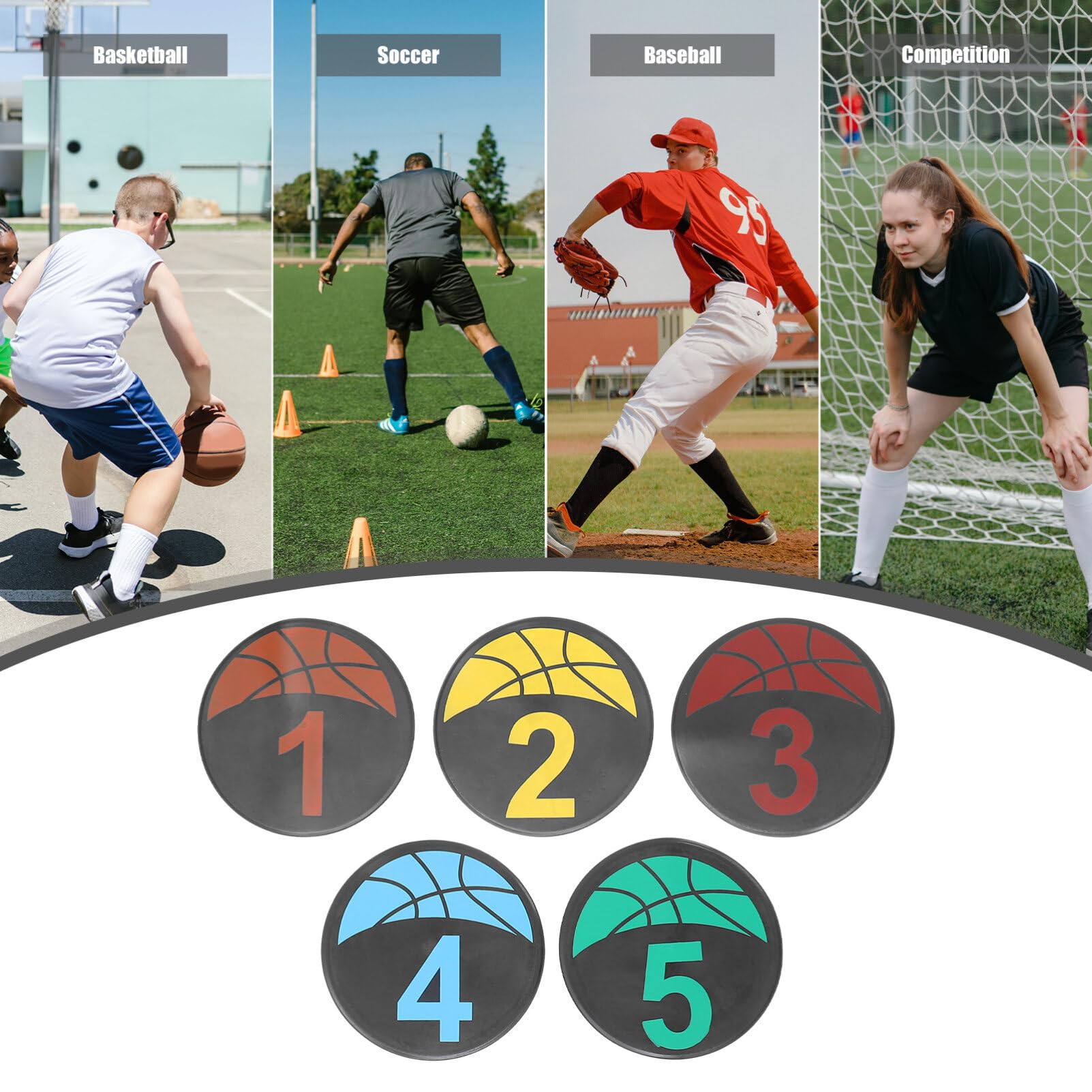 Milisten Basketball-Trainingsausrüstung Trainingsmarkierungen Basketball-Trainingspunkte 5 Bodenmarkierungen Flache Scheibenmarkierungen Runde Flache Zahlenpunkte Für Jugend- Und