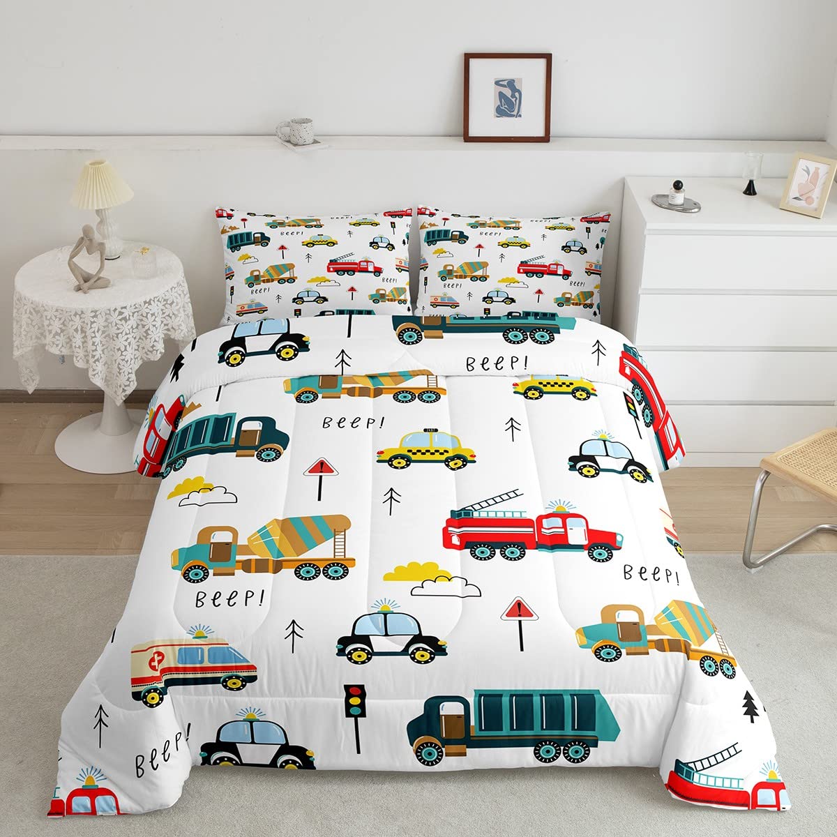 Amazon.com: Feelyou Cartoon Car Comforter Set Full Size Kids ...