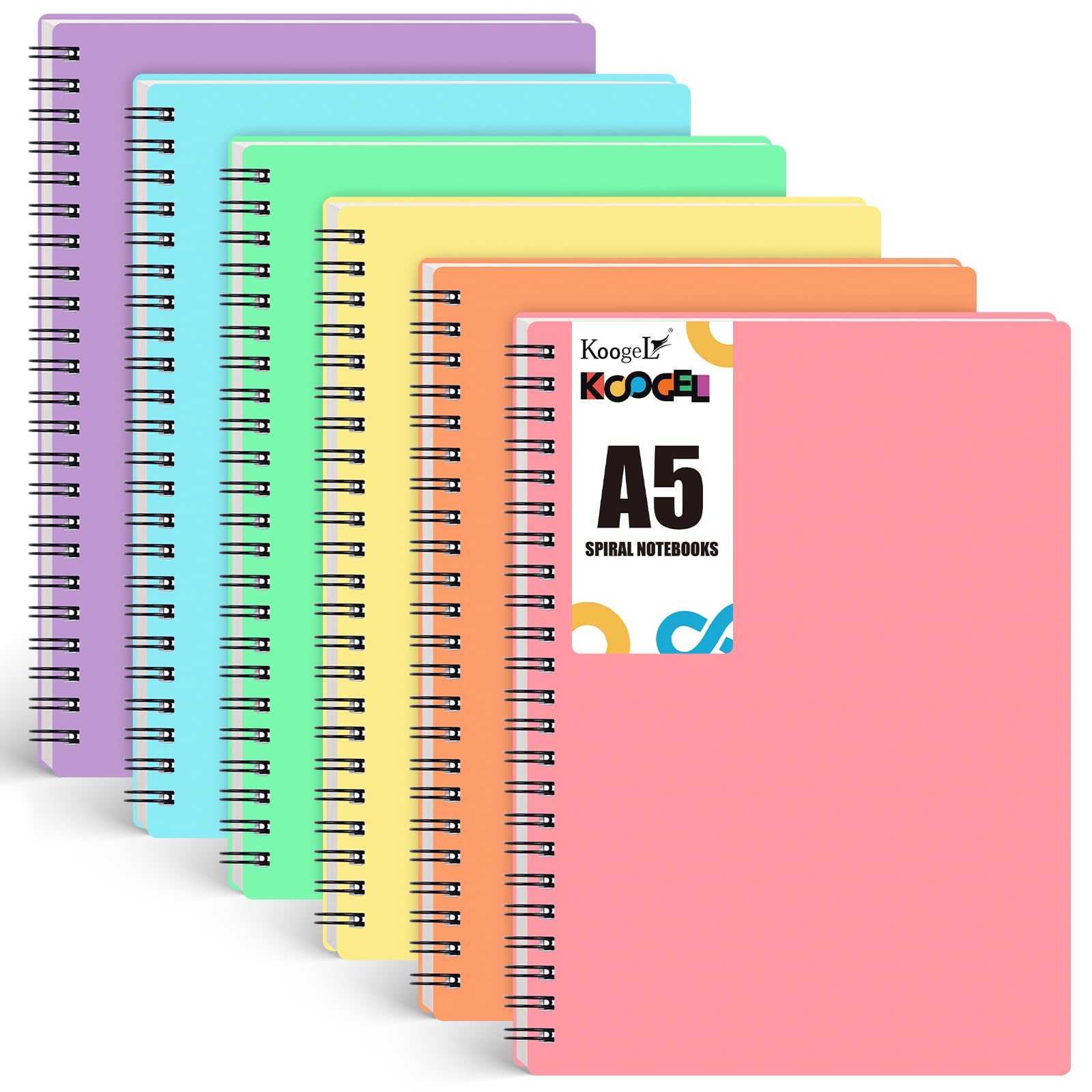 Koogel 6PCS Spiral Notebooks Macaron Colours