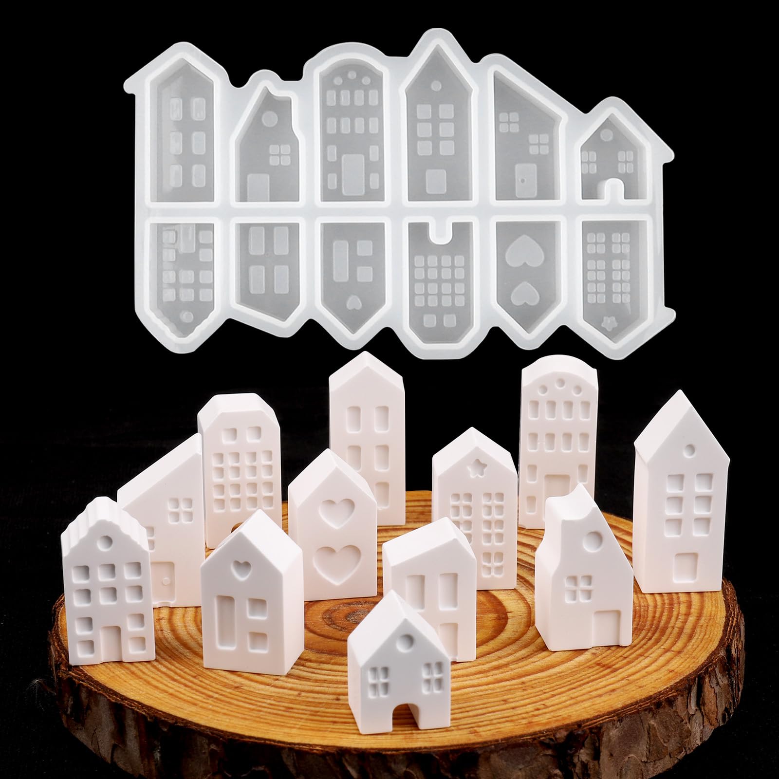 Silicone Moulds Casting Moulds Houses Pack of 12 Small Silicone Mould House Casting Moulds Silicone Houses Silicone Mould House 3D-image-31