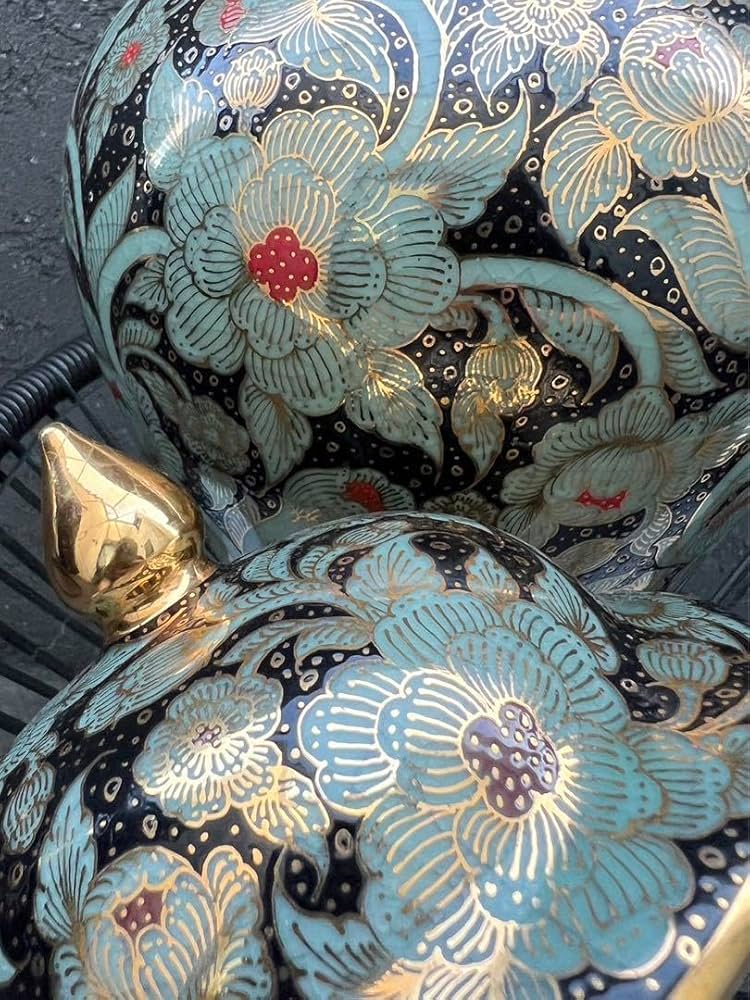 タイ ベンジャロン焼き 蓋付き 壺