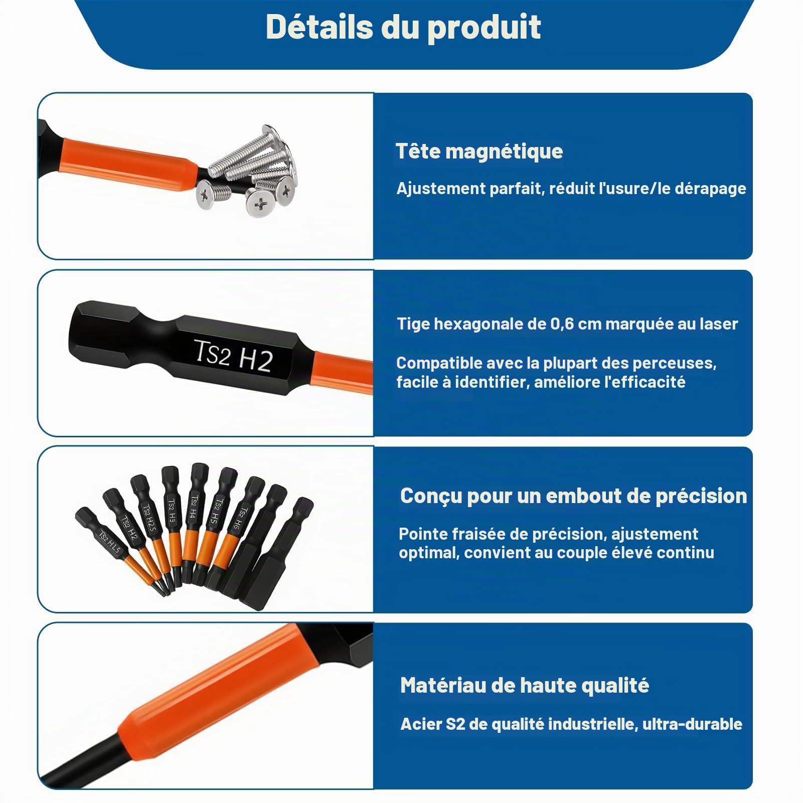 Embout Visseuse Hexagonale Longueur 50mm, Jeu de 9 Embout Allen Magnétiques H1.5-H10 1/4" en Acier S2 Hex Tige Tournevis Allen à Aimanté Choc pour Visseuse Électrique Perceuse Sans Fil et Tournevis