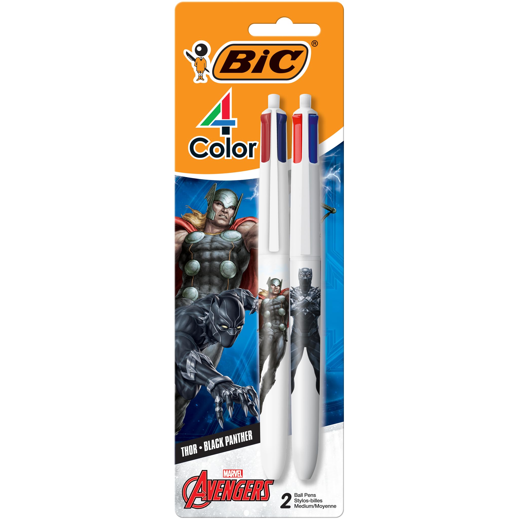 BIC 4 Color Marvel Avengers Retractable Ballpoint Pen with 1.0 mm Point, Multicolor Ink, 2-Count Pack in Assorted Colors