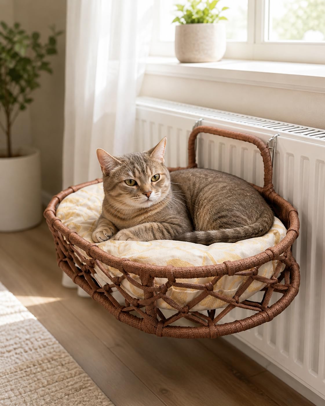 Generisch La Tahzen Heizkörperbett für Katzen, Bettkantenbett mit weicher Liegefläche, platzsparend, 43x43 cm, 3 Farben (Braun)
