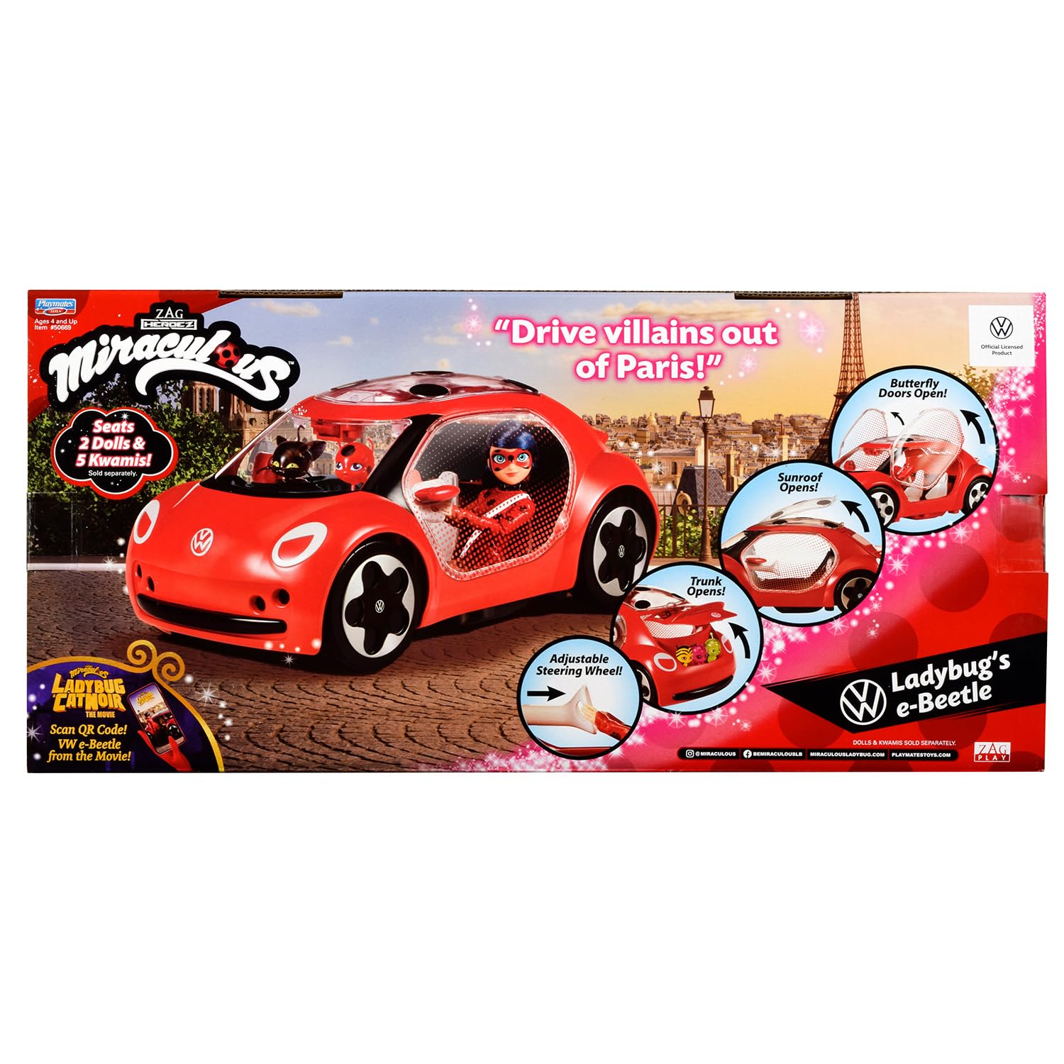 BANDAI Cudowna biedronka - Volkswagen e-Beetle z cudownego filmu Biedronka - bramkarz, bagażnik i dach otwierany - lalka nie wchodzi w zakres dostawy, zabawka dla dzieci od 4 lat - P50669